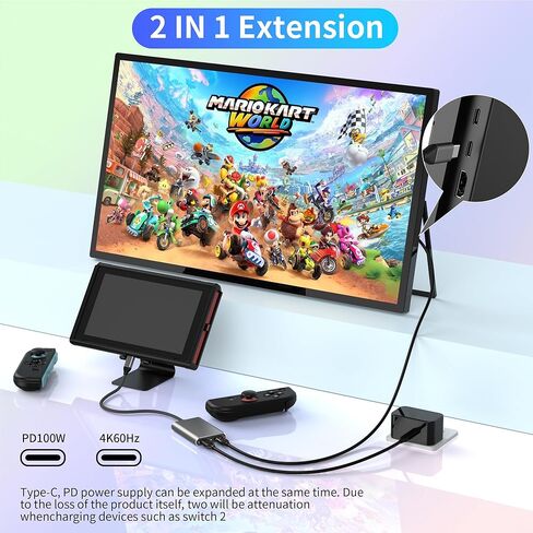 محول نظارات USB C إلى AR للمحول 2، ونظارات الطاقة إلى AR أثناء الشحن لسطح البخار، أو ROG Ally، أو Switch، أو iPhone 17 أو هاتف Android، متوافق مع الشحن السريع 100 واط و1080P 120 هرتز/4K 60 هرتز in Kuwait