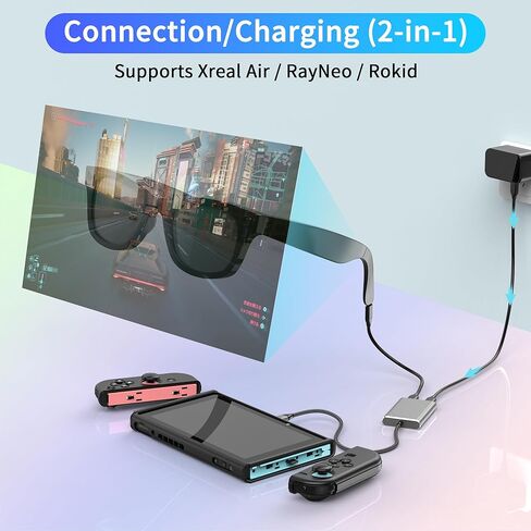 محول نظارات USB C إلى AR للمحول 2، ونظارات الطاقة إلى AR أثناء الشحن لسطح البخار، أو ROG Ally، أو Switch، أو iPhone 17 أو هاتف Android، متوافق مع الشحن السريع 100 واط و1080P 120 هرتز/4K 60 هرتز in Kuwait