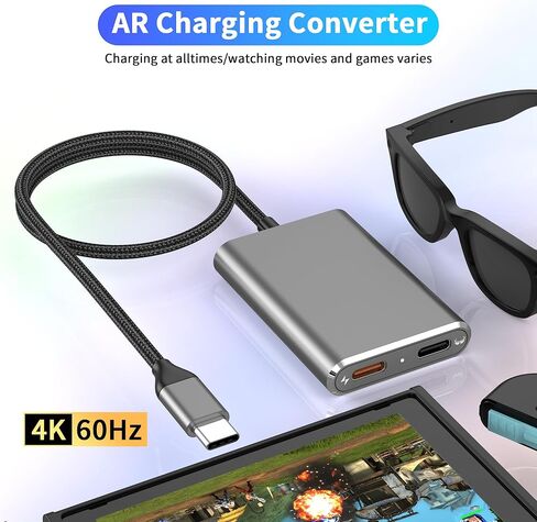 محول نظارات USB C إلى AR للمحول 2، ونظارات الطاقة إلى AR أثناء الشحن لسطح البخار، أو ROG Ally، أو Switch، أو iPhone 17 أو هاتف Android، متوافق مع الشحن السريع 100 واط و1080P 120 هرتز/4K 60 هرتز in Kuwait