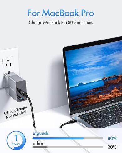 etguuds كابل USB C طويل للغاية إلى USB C [16ft/5m PD 60W Type C إلى Type C كابل شحن سريع، متين مزدوج مضفر نايلون USB-C إلى USB-C شاحن شحن الحبل 2.0 - أسود in Saudi Arabia