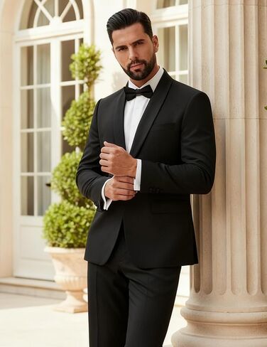 Coofandy Mens Tuxedo Suit Set Slim Fit 2 قطعة لباس بدلة شال للبصفقة سراويل سروال سروال لحفل حفل زفاف عشاء حفلة موسيقية in Saudi Arabia