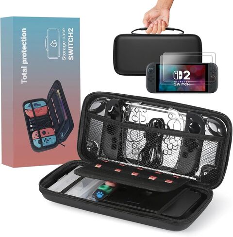 حقيبة حمل HOMEPAC 22 في 1 لجهاز نينتندو سويتش 2 (2025)، حقيبة سفر محمولة ذات غطاء صلب واقٍ بسعة كبيرة لوحدة تحكم سويتش 2 وملحقاتها، أسود in Saudi Arabia