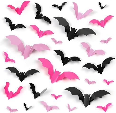 96 Pcs Bats Halloween Decoration Stickers, 3D Bat Wall Decor 5 Size Realistic PVC Black Orange Purple Bats DIY Home Decor Wall Decal Bathroom Indoor Outdoor Window Décor Halloween Party Supplies in Saudi Arabia
