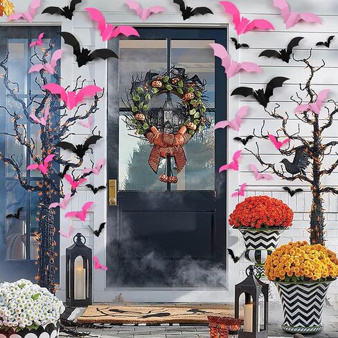 96 Pcs Bats Halloween Decoration Stickers, 3D Bat Wall Decor 5 Size Realistic PVC Black Orange Purple Bats DIY Home Decor Wall Decal Bathroom Indoor Outdoor Window Décor Halloween Party Supplies in Saudi Arabia