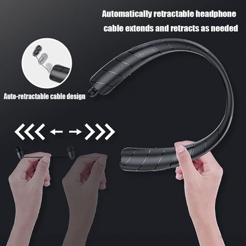 Retractable Neckband Bluetooth Headphones, 48H Playtime Wireless Earbuds, Bluetooth 5.0, Built-in Speaker & IPX5 Waterproof, Auto-Coil Cord, Ultra-Light Comfortable Fit, Black in Saudi Arabia