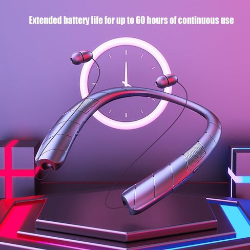 Retractable Neckband Bluetooth Headphones, 48H Playtime Wireless Earbuds, Bluetooth 5.0, Built-in Speaker & IPX5 Waterproof, Auto-Coil Cord, Ultra-Light Comfortable Fit, Black in Saudi Arabia