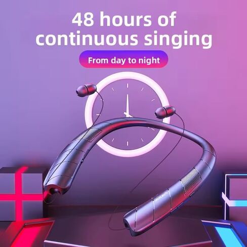 Retractable Neckband Bluetooth Headphones, 48H Playtime Wireless Earbuds, Bluetooth 5.0, Built-in Speaker & IPX5 Waterproof, Auto-Coil Cord, Ultra-Light Comfortable Fit, Black in Saudi Arabia