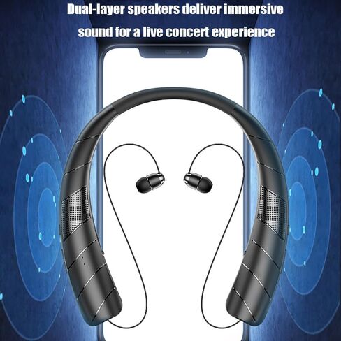 Retractable Neckband Bluetooth Headphones, 48H Playtime Wireless Earbuds, Bluetooth 5.0, Built-in Speaker & IPX5 Waterproof, Auto-Coil Cord, Ultra-Light Comfortable Fit, Black in Saudi Arabia