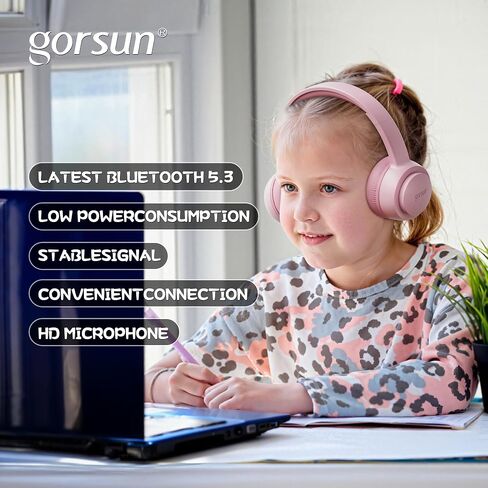 سماعات رأس بلوتوث للأطفال من gorsun، سماعات رأس للأطفال الصغار بحجم آمن 85 ديسيبل، وقت تشغيل 45 ساعة، مع ميكروفون، بلوتوث 5.3، سماعة رأس لاسلكية للأطفال لأجهزة iPad/الكمبيوتر اللوحي/السفر/المدرسة، هدية رائعة (برتقالي) in Kuwait