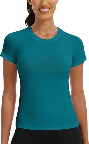 Seamless Short Sleeve Workout Shirts for Women Breathable Running Workout Tops Athletic Gym Yoga Basic Shirts in Saudi Arabia
