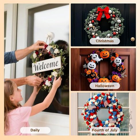 OUTXE Wreath Hanger for Front Door, Heavy Duty Suction Cup Reef Hook for Glass Window/Over Door/Outdoor, Christmas/Thanksgiving/Halloween/July 4th/Easter/Valentine/Winter/Fall/Summer/Spring (2 Pack) in Saudi Arabia