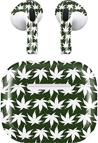 Skinit Decal Audio Skin Compatible with Apple AirPods (3rd Gen, 2021) - Skinit Originally Designed Marijuana Leaf White Pattern Design in Saudi Arabia