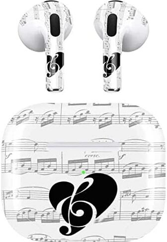 Skinit Decal Audio Skin Compatible with Apple AirPods (3rd Gen, 2021) - Skinit Originally Designed BW Musical Notes Design in Saudi Arabia
