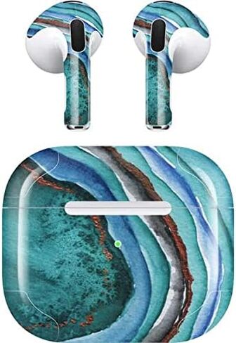 غلاف صوتي من Skinit متوافق مع Apple AirPods (الجيل الثالث، 2021) - تصميم Skinit الأصلي ذو الألوان المائية الفيروزية in Saudi Arabia