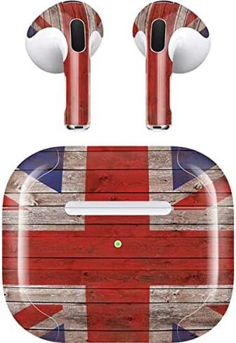 Skinit Decal Audio Skin Compatible with Apple AirPods (3rd Gen, 2021) - Skinit Originally Designed United Kingdom Flag Dark Wood Design in Saudi Arabia