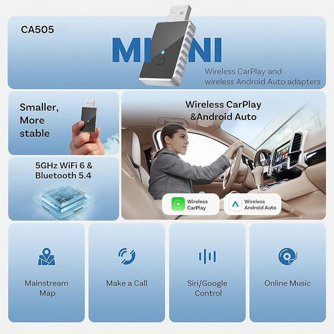 محول Carplay اللاسلكي - محول Android Auto Wireless US، التحويل من سلكي إلى لاسلكي مع محول USB إلى USB C، توصيل وتشغيل بلوتوث Car Play Dongle، متوافق مع iPhone/Android in Saudi Arabia