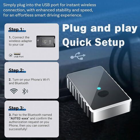 محول Carplay اللاسلكي - محول Android Auto Wireless US، التحويل من سلكي إلى لاسلكي مع محول USB إلى USB C، توصيل وتشغيل بلوتوث Car Play Dongle، متوافق مع iPhone/Android in Saudi Arabia