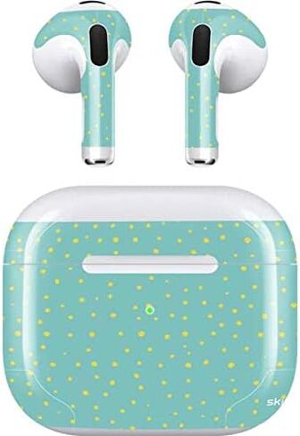 غلاف صوتي من Skinit متوافق مع Apple AirPods (الجيل الثالث، 2021) - تصميم منقط باللون الأزرق المخضر والأصفر من Skinit in Saudi Arabia