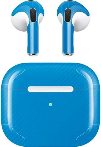 Skinit Decal Audio Skin Compatible with Apple AirPods (3rd Gen 2021) - Blue Carbon Fiber Specialty Texture Material Design in Saudi Arabia
