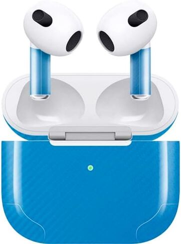 Skinit Decal Audio Skin Compatible with Apple AirPods (3rd Gen 2021) - Blue Carbon Fiber Specialty Texture Material Design in Saudi Arabia