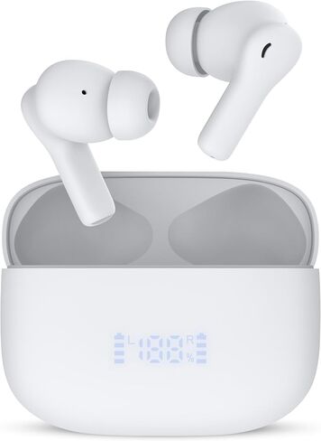 Beleth Earset Pro1 Wireless Earbuds Bluetooth 5.4 Headphones, Dual Connectivity, 50H Playtime, ENC/ANC Noise Cancelling, Deep Bass, LED Display, Wireless Charging Case – White in Saudi Arabia