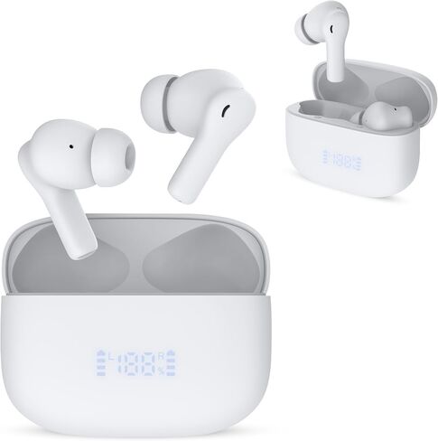 Beleth Earset Pro1 Wireless Earbuds Bluetooth 5.4 Headphones, Dual Connectivity, 50H Playtime, ENC/ANC Noise Cancelling, Deep Bass, LED Display, Wireless Charging Case – White in Saudi Arabia