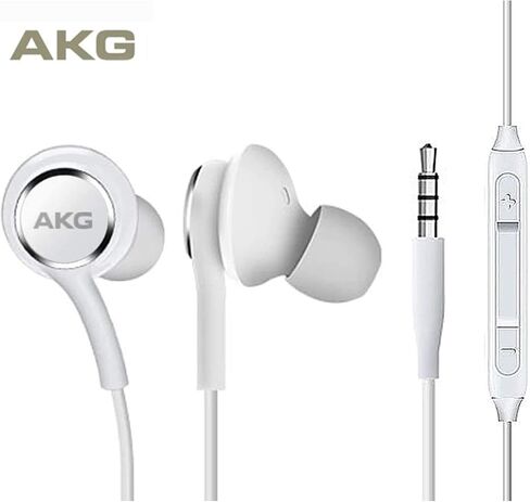 سماعات أذن سلكية أصلية من سامسونج AKG مقاس 3.5 مم مع جهاز تحكم عن بعد وميكروفون للموسيقى والمكالمات الهاتفية والعمل - صوت جهير عميق عازل للضوضاء، تتضمن حقيبة حمل مخملية - أبيض in Saudi Arabia