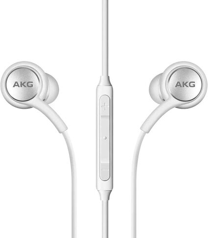 سماعات أذن سلكية أصلية من سامسونج AKG مقاس 3.5 مم مع جهاز تحكم عن بعد وميكروفون للموسيقى والمكالمات الهاتفية والعمل - صوت جهير عميق عازل للضوضاء، تتضمن حقيبة حمل مخملية - أبيض in Saudi Arabia
