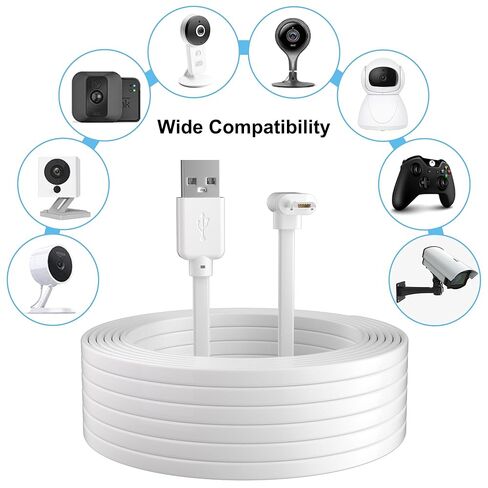 كابل طاقة الكاميرا بطول 12 قدمًا (عبوتان)، متوافق مع Wyze Cam Pan V3، Arlo Essential، Blink Outdoor (الجيل الثالث)، كابل شحن USB صغير على شكل حرف L 90 درجة مع 25 قطعة من مسامير الكابل in Kuwait