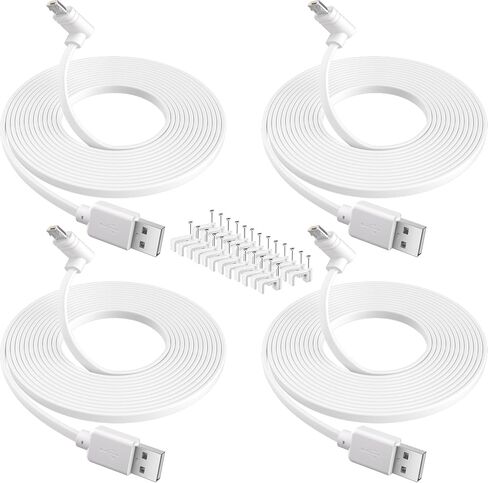 Camera Power Cable 12FT (2-Pack), Compatible with Wyze Cam Pan V3, Arlo Essential, Blink Outdoor (3rd Gen), 90 Degree L-Shape Micro USB Power Extension Charging Cable with 25 Pcs Cable Nails in Kuwait