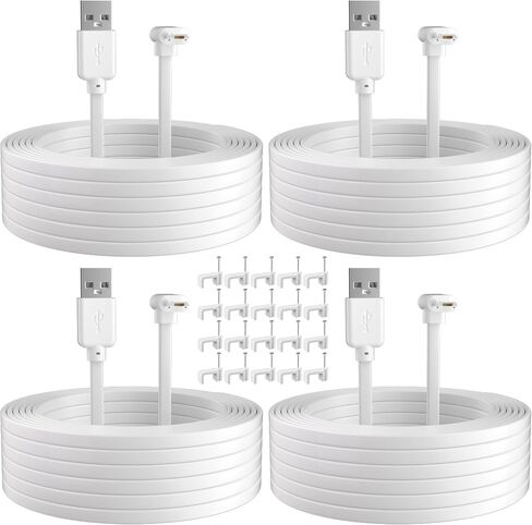 Camera Power Cable 12FT (2-Pack), Compatible with Wyze Cam Pan V3, Arlo Essential, Blink Outdoor (3rd Gen), 90 Degree L-Shape Micro USB Power Extension Charging Cable with 25 Pcs Cable Nails in Kuwait