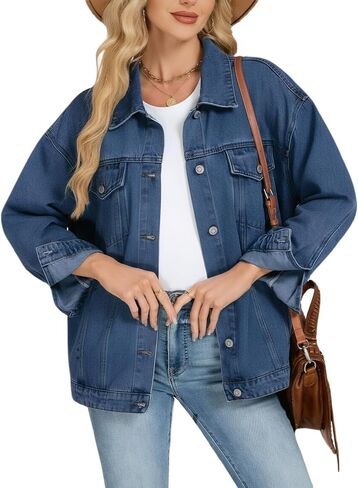 LifeShe Oversized Jean Jacket for Women Trendy Fall Boyfriend Denim Jackets Loose Shacket Coats 2025 in Saudi Arabia