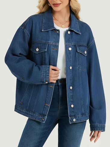 LifeShe Oversized Jean Jacket for Women Trendy Fall Boyfriend Denim Jackets Loose Shacket Coats 2025 in Saudi Arabia