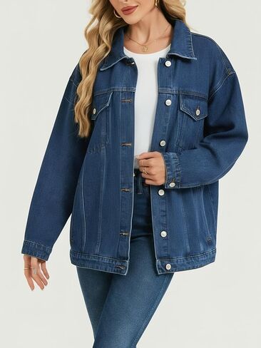 LifeShe Oversized Jean Jacket for Women Trendy Fall Boyfriend Denim Jackets Loose Shacket Coats 2025 in Saudi Arabia