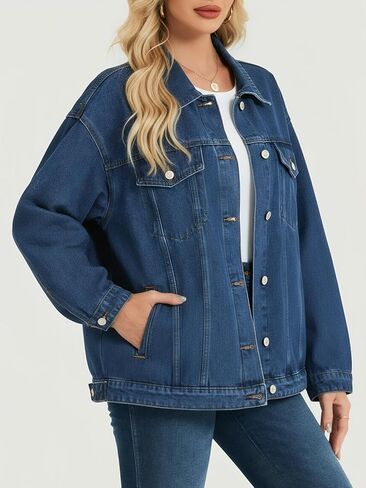 LifeShe Oversized Jean Jacket for Women Trendy Fall Boyfriend Denim Jackets Loose Shacket Coats 2025 in Saudi Arabia