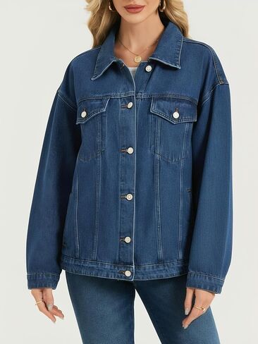 LifeShe Oversized Jean Jacket for Women Trendy Fall Boyfriend Denim Jackets Loose Shacket Coats 2025 in Saudi Arabia