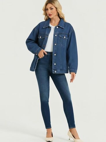 LifeShe Oversized Jean Jacket for Women Trendy Fall Boyfriend Denim Jackets Loose Shacket Coats 2025 in Saudi Arabia