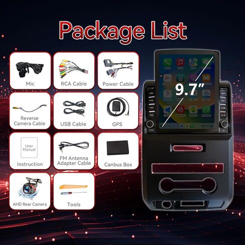 9.7" Android 14 Car Radio Compatible with Ford F150 2009 2010 2011 2012 Manual AC Upgrade, Car Stereo Replacement Wireless CarPlay & Android Auto, WiFi/BT/FM/SWC/GPS/1080P AHD Backup Camera/2+64G in Kuwait