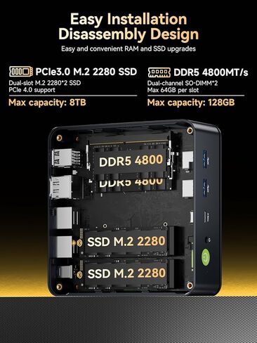 كمبيوتر ألعاب صغير GMKtec، كمبيوتر صغير يعمل بنظام Windows 11 Pro، AMD Ryzen 7 6800H (8C/16T 4.70 جيجا هرتز)، ذاكرة الوصول العشوائي DDR5 سعة 32 جيجا بايت + محرك أقراص صلبة PCle SSD سعة 1 تيرابايت، WiFi 6، USB3.2، BT 5.2، DP، HDMI، RJ45 2.5G نوكبوكس K1 in Saudi Arabia