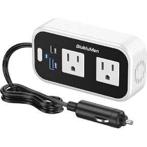 عاكس طاقة السيارة 200 واط، Blubluman DC 12V إلى 110V AC مخرج محول قابس السيارة مع شاحن PD 30W، شاحن سريع QC3.0 24W، عاكس طاقة للمركبات، منفذ لشاحن الكمبيوتر المحمول in Kuwait