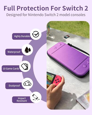 حافظة Honghao Switch 2 رفيعة للغاية ومحمولة، مع واقي شاشة من الزجاج المقوى، حافظة واقية خفيفة الوزن للتخزين، متوافقة مع وحدة تحكم Nintendo Switch 2 in Kuwait