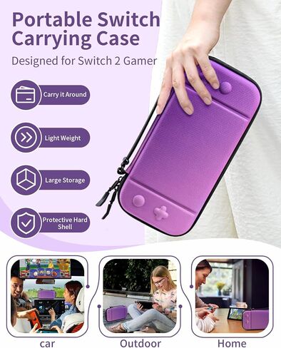 حافظة Honghao Switch 2 رفيعة للغاية ومحمولة، مع واقي شاشة من الزجاج المقوى، حافظة واقية خفيفة الوزن للتخزين، متوافقة مع وحدة تحكم Nintendo Switch 2 in Kuwait