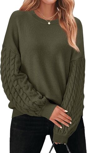 PRETTYGARDEN Womens Fall Sweaters 2025 Cable Knit Long Sleeve Crewneck Casual Chunky Pullover Oversized Sweater Outfits in Saudi Arabia