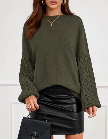 PRETTYGARDEN Womens Fall Sweaters 2025 Cable Knit Long Sleeve Crewneck Casual Chunky Pullover Oversized Sweater Outfits in Saudi Arabia