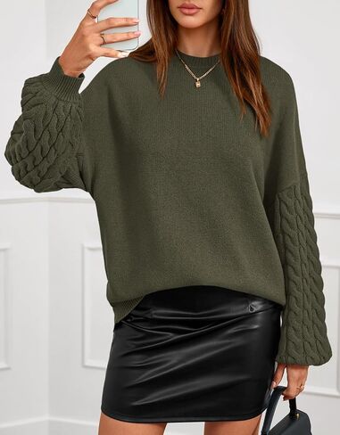 PRETTYGARDEN Womens Fall Sweaters 2025 Cable Knit Long Sleeve Crewneck Casual Chunky Pullover Oversized Sweater Outfits in Saudi Arabia