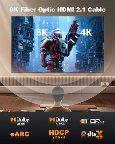 8K HDMI Cable 40ft/12M, in-Wall CL3 Rated Fiber Optic HDMI Cable 2.1 Support [8K@60Hz] Dynamic HDR/eARC/HDCP 2.2&2.3/3D, Certified Ultra High Speed Long HDMI Crod for HDTV, Laptop, PC… in Kuwait