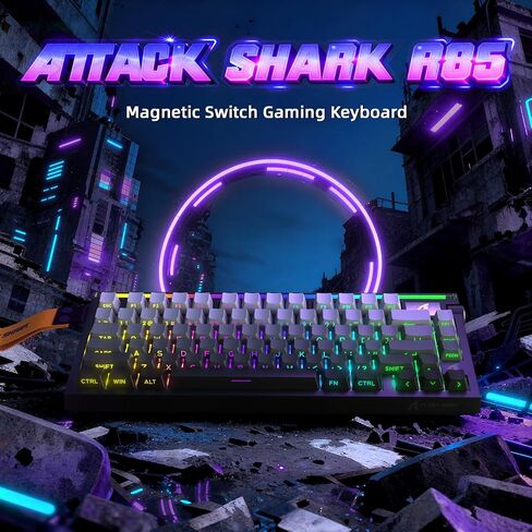 ATTACK SHARK R85 HE 75% لوحة مفاتيح سلكية مغناطيسية للألعاب، مشغل سريع لمعدل الاقتراع 8 كيلو هرتز، دقة RT 0.005 مم، معدل مسح ضوئي 256 ألف، قابل للتبديل السريع، لوحة مفاتيح للكمبيوتر الشخصي لسائقي الويب للاعبين/الفوز/Mac، محيط أبيض in Saudi Arabia