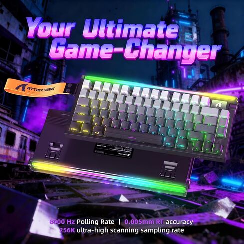 ATTACK SHARK R85 HE 75% لوحة مفاتيح سلكية مغناطيسية للألعاب، مشغل سريع لمعدل الاقتراع 8 كيلو هرتز، دقة RT 0.005 مم، معدل مسح ضوئي 256 ألف، قابل للتبديل السريع، لوحة مفاتيح للكمبيوتر الشخصي لسائقي الويب للاعبين/الفوز/Mac، محيط أبيض in Saudi Arabia