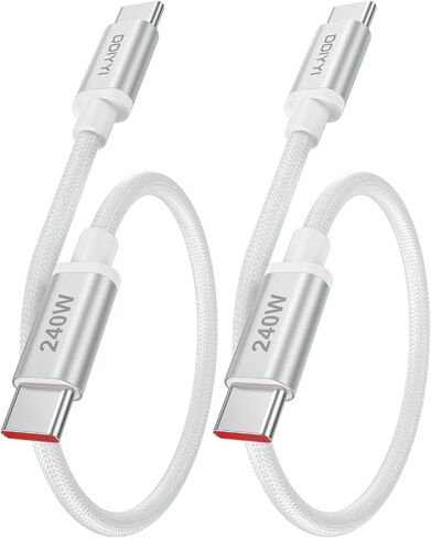 240W 100W Short USB C to USB C Cable 1ft 2-Pack, PD3.1 Fast Charging USBC Type C Charger Cord Braided for iPhone 17 Air 17 16 Pro Max 12 Inch Portable Cord Macbook Pro Samsung etc.(White)(0.3M) in Saudi Arabia