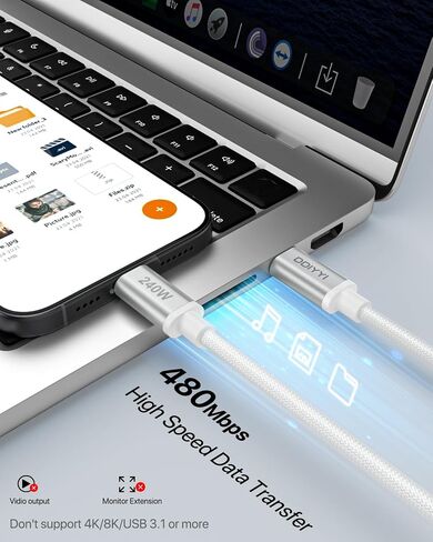 240W 100W Short USB C to USB C Cable 1ft 2-Pack, PD3.1 Fast Charging USBC Type C Charger Cord Braided for iPhone 17 Air 17 16 Pro Max 12 Inch Portable Cord Macbook Pro Samsung etc.(White)(0.3M) in Saudi Arabia